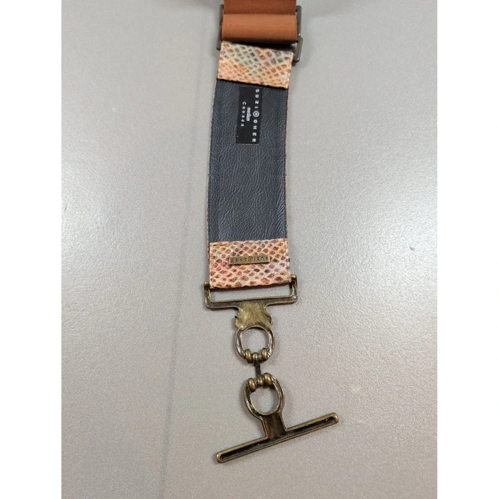 Suzi Roher Snakeskin Embossed Elastic Toggle Belt Brown Brass‎ Medium Canada